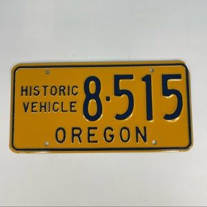 Oregon Historic Vehicle License Plate 8-515 - Blue On Orange